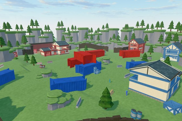 Classic map: shipping containers between the red and blue houses