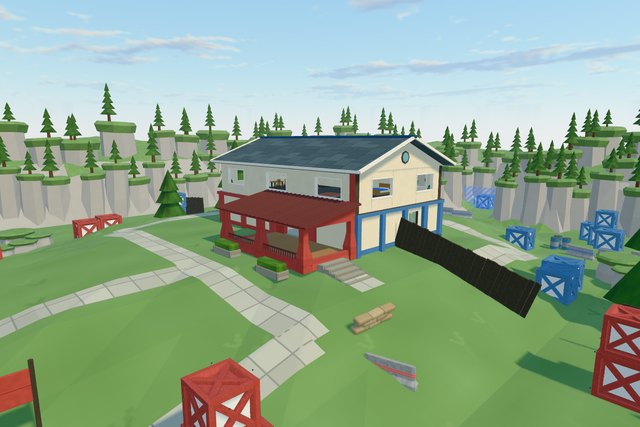 House map: a two-storey house with a red porch